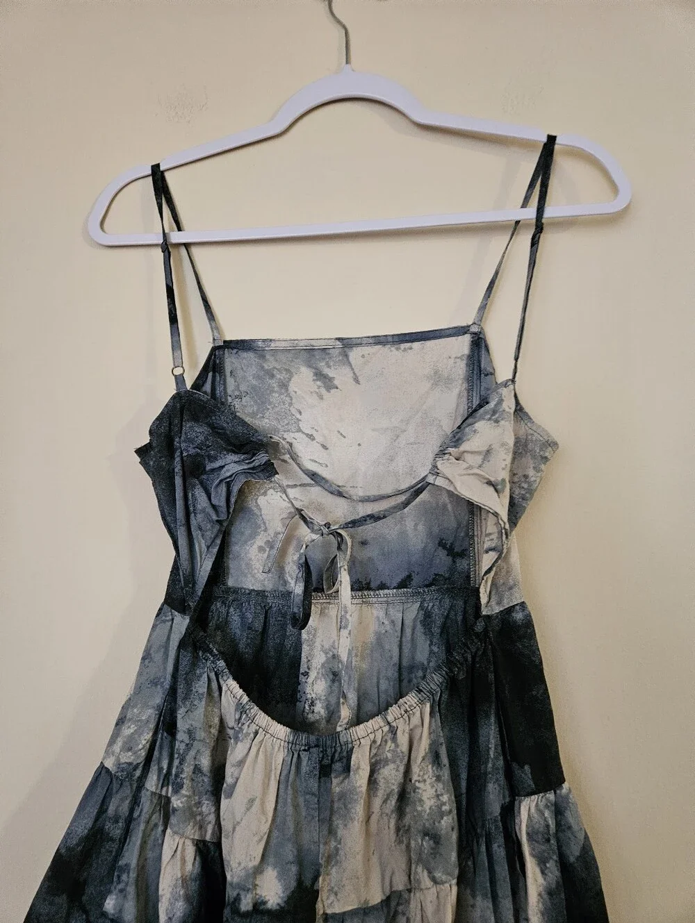 Tie-Dye Spaghetti Strap Mini Dress in Blue and Cream, Size Small